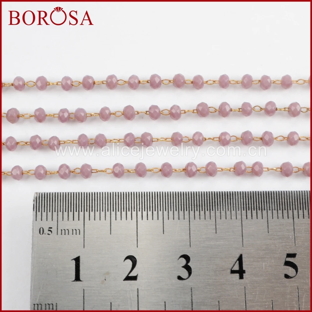BOROSA 5 метров золотистого или серебристого цвета 3 мм c фиолетовыми стеклянными