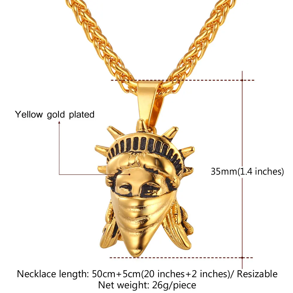 Статуя Свободы подвесное ожерелье уникальный дизайн желтого золота Цвет 316L