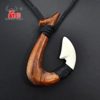 gx060 new zealand maori pendant primitive tribes jewelry handmade carved wood fish hook necklace yak bone necklaces for surfing