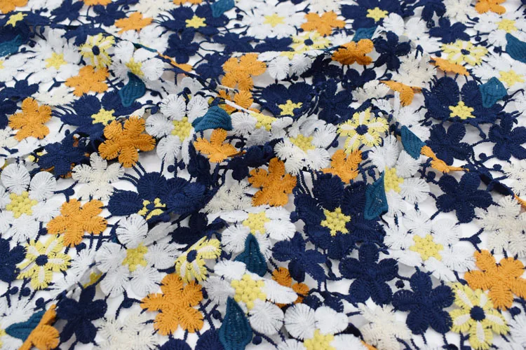 Colours Daisy embroidered water-soluble lace fabric for dress bazin riche getzner telas por metro tissu tissus au metre tela DIY