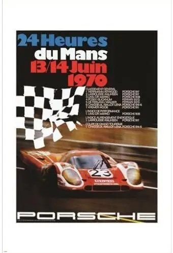 24 часа LE MANS старинный автомобиль плакат гонки июня 1970 шелк декоративной живописи