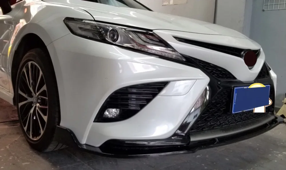 Подходит для Toyota Camry SE/XSE черный глянец/углеродное волокно ABS передний бампер для губ накладка 3 шт