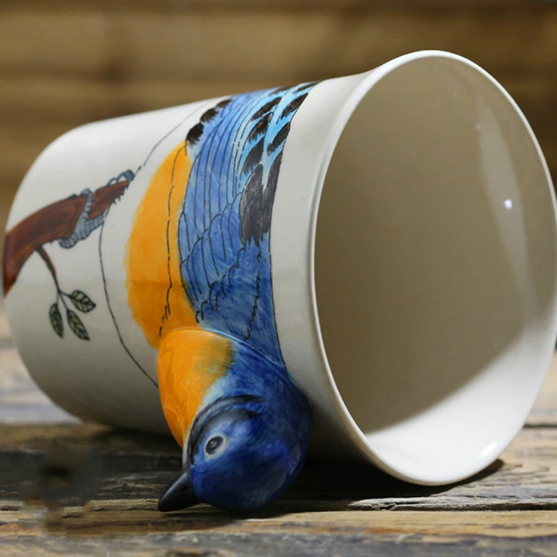 200ML3D Stereo Blue Bird Coffee Mug Hand-painted Animal Ceramic Cup Cute Cartoon Gift Mug Personality Cup Hand cups and mugs