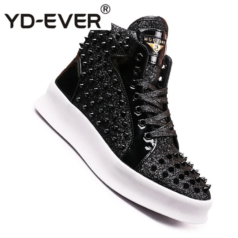 Elevator Rivet Stud Lace Up Skate Black Glitter Shoes Trainers Hip Hop Creepers Platform High Top Dandelion Sneakers Spike Men | Обувь