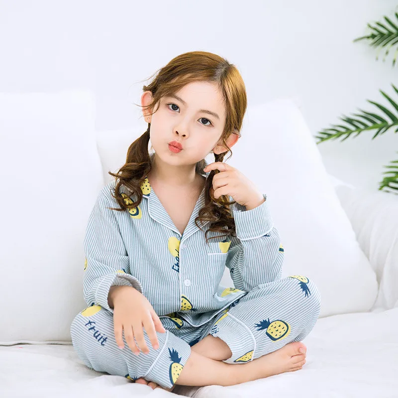 

2PCS Kids Christmas Pyjamas Sets Autumn Girls Pajamas Suit Baby Sleepwear Cotton Pineapple Children Home Wear Kids Pajama Set