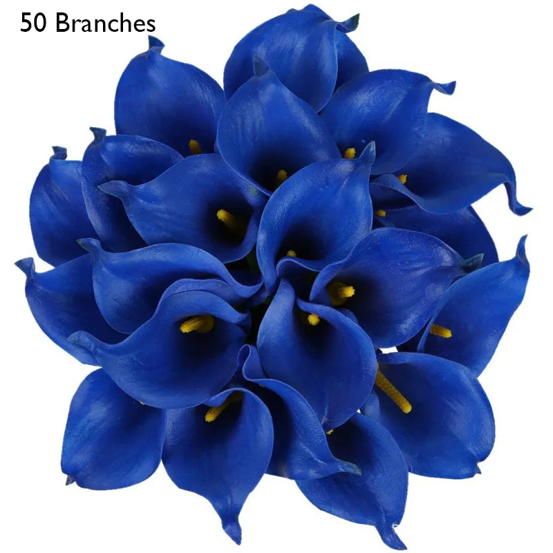 Blue yumai 50 шт. / Компл. Черные Калла Цветы Букеты Искусственные Украшения ПУ Лилии Цветы Пучки для Свадьбы Украшение Стола - Цвет: Blue