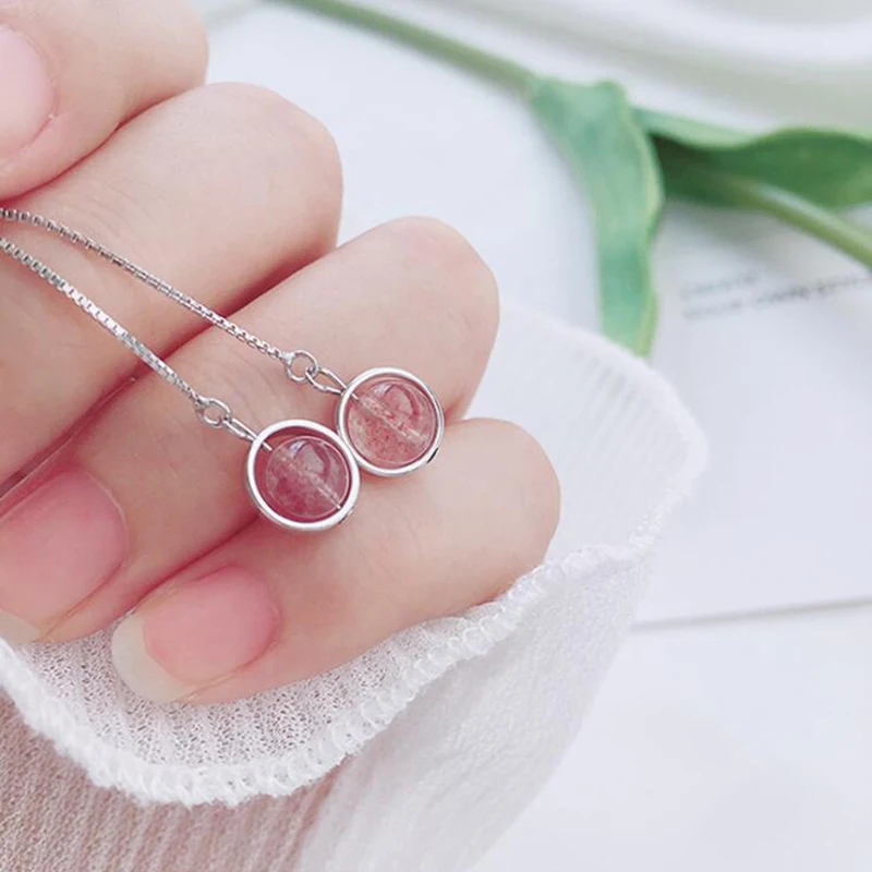 Милые круглые висячие серьги розового цвета с клубничным кристаллом для женщин