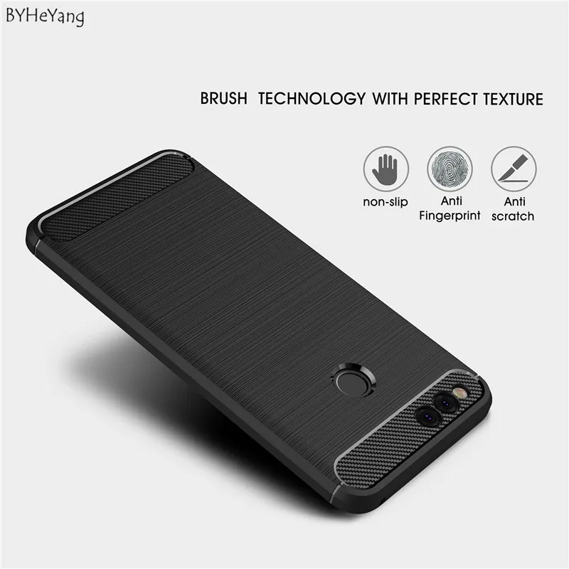 BYHeYang For Huawei Honor 7X Case Slim Hybrid Super Armor Carbon Fiber Texture Brushed TPU Silicone Cover Coque |