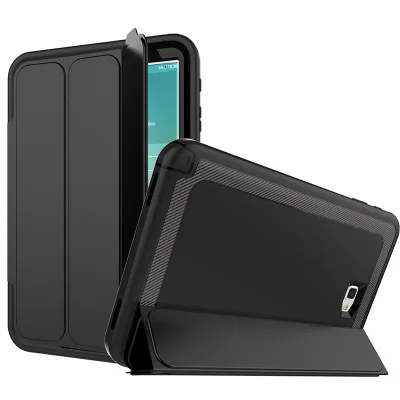 3 в 1 роскошный умный чехол из кожи+ ТПУ+ поликарбоната для samsung Galaxy Tab E 9," SM-T560 T561 противоударный сверхпрочный силиконовый чехол - Цвет: Черный