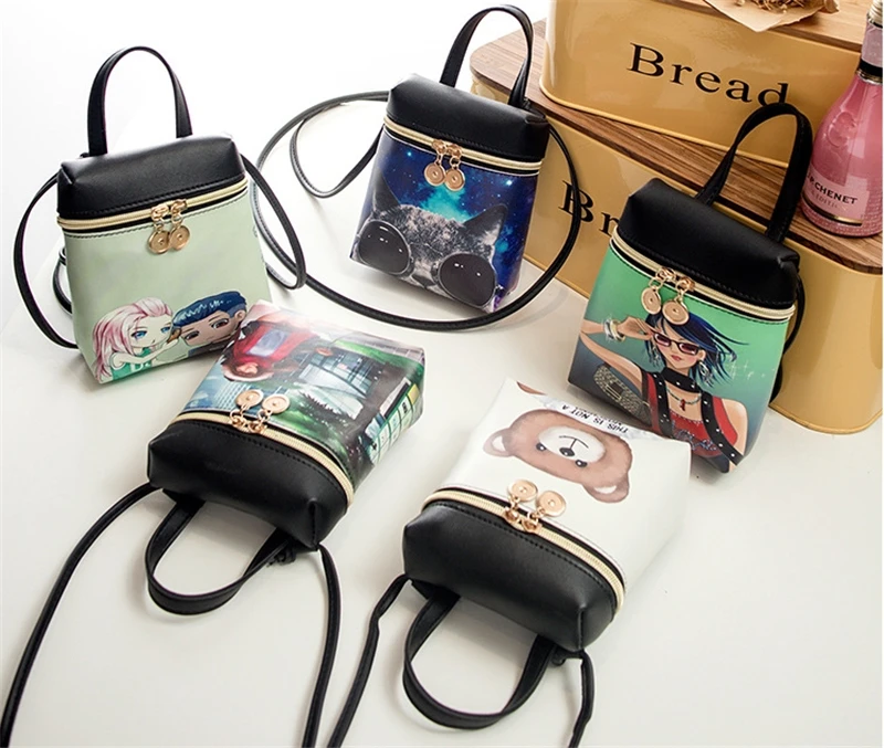 New Women's Mobile Phone Bag Cartoon Female Messenger Shoulder Bags Crossbody Cute Fashion Leather Bags Mini Bear Handbags