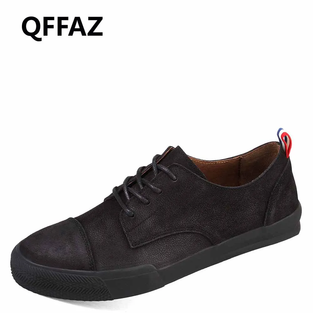 QFFAZ 2018 New Comfortable Casual Shoes Men High Quality Genuine Leather Flats Moccasins Lace-Up Brand Fashion | Обувь