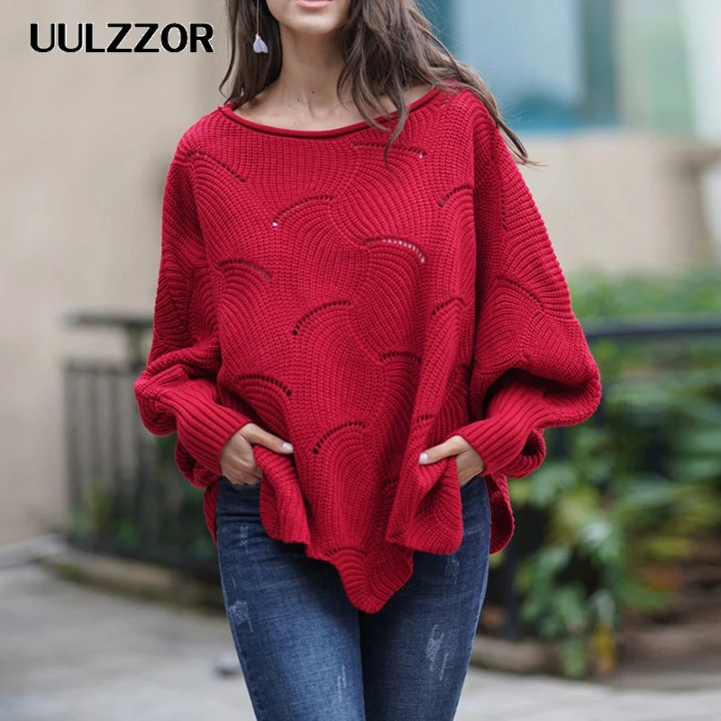 UULZZOR Loose Solid Hollow Out Women sweater Spring Autumn Sweaters Fashion Pullover Long Sleeve Knitted Female | Женская одежда
