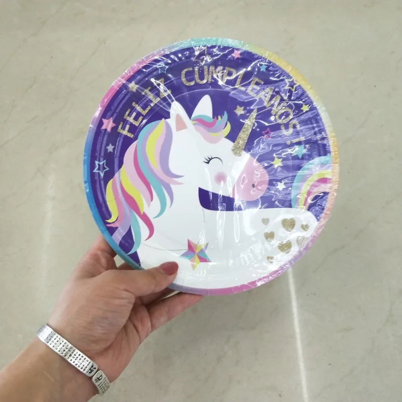 Omilut Happy День рождения Единорог плита/чашка/баннер/посуда вечерние Baby Shower Детская