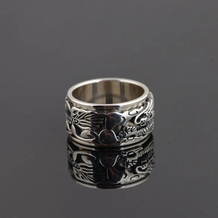 FNJ 925 Серебряное кольцо с модным рисунком дракона,, S925 Стерлинговое тайское серебро, кольца для мужчин, ювелирные изделия, США Размер 7,5-11