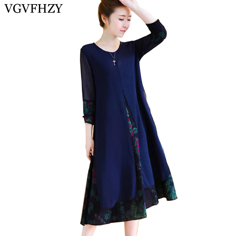 Женское платье с имитацией двух частей весна 2018 новое модное принтом женское