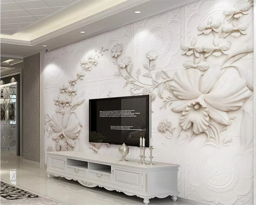 

beibehang 3D wallpaper custom mural wallpaper beige white simple European embossed orchid 3d stereo TV background wall