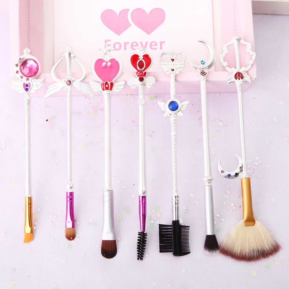 BBL 7 шт Аниме Сейлор Мун серебряные кисти для макияжа Cardcaptor Sakura Wands основа консилер