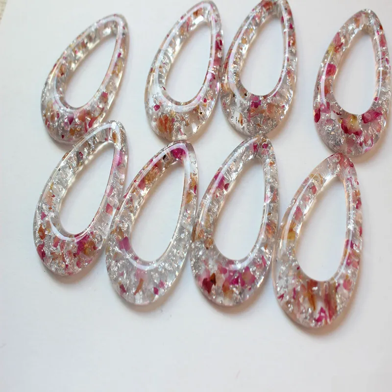 Min order 20pcs/lot glitter/natural dried flowers decoration water drop shape resin beads diy jewelry earring/garment accessory | Украшения