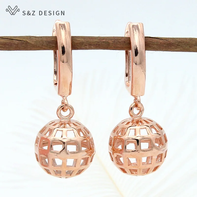 Женские длинные серьги-подвески S &amp Z серьги из розового золота 585 пробы с полыми