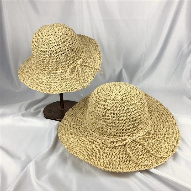 

Doitbest Korean Summer women straw hat solid Simple Wavy large brim adult womens Beach Hats Parent-child sun hat
