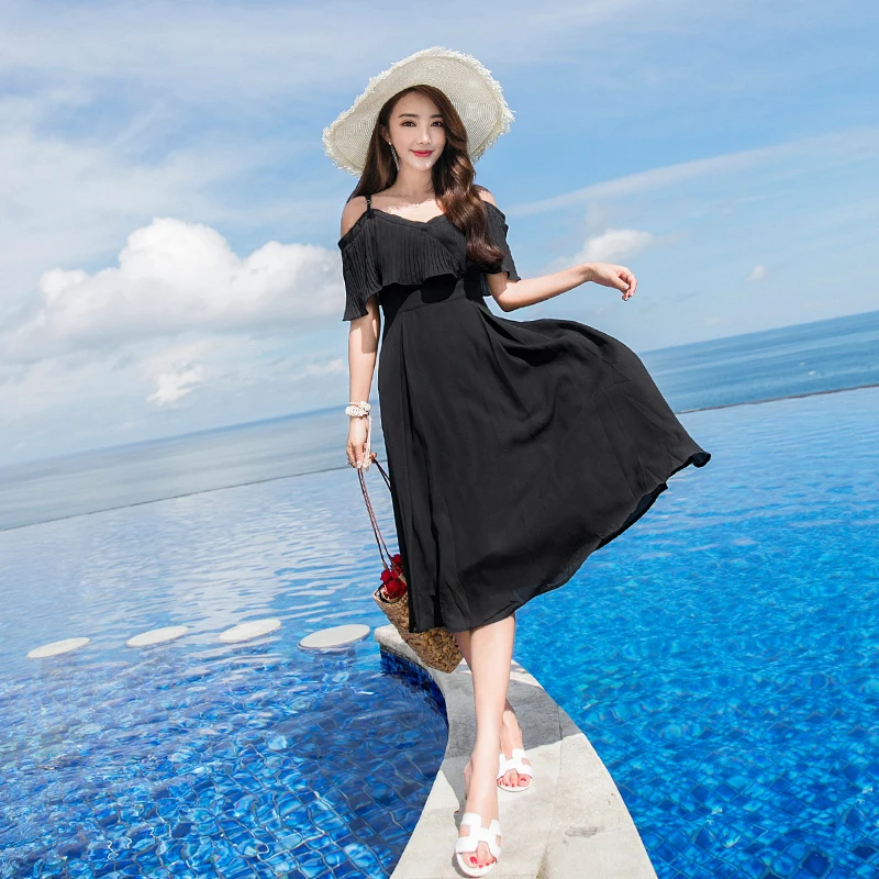 Женские платья большого размера лето красный шифон Boho Midi элегантный женский черный сексуальный без бретелек пляжный ветер праздничное платье корейской версии вечерней красной повседневной пляжной юбкиЖенские п