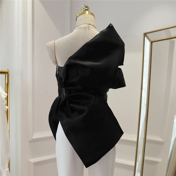 HIGH STREET стильный подиумный костюм набор женский с большим бантом на Одно Плечо Топы расклешенные брюки набор