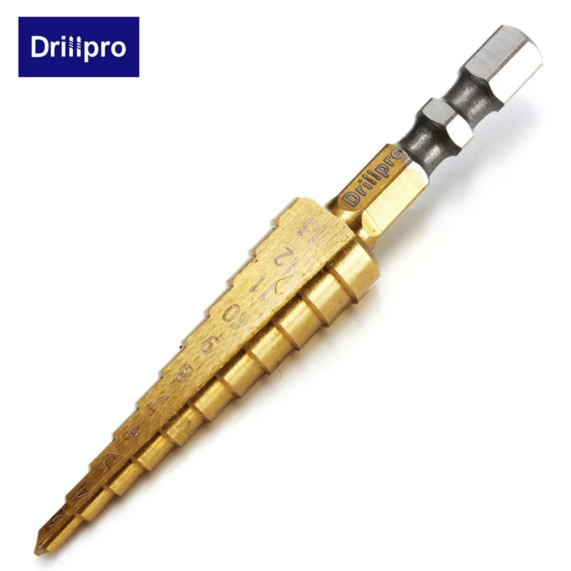 Drillpro 1 шт. 3-13 мм HSS титановое покрытие ступенчатое сверло электроинструменты твердосплавное сверло набор сверл для бурения по дереву Лидер продаж