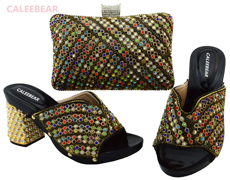 Индивидуальный заказ Золото Африки Комплект из обуви и сумочки Muit Стразы Лето
