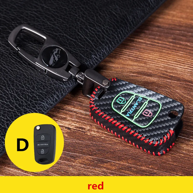 Световой углеродного волокна кожаные чехлы для автоключей hyundai I10 I20 I30 IX35 Solaris Kia K2
