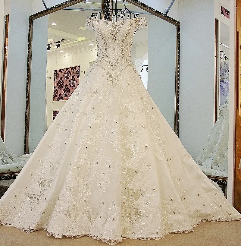 Сложный отделочный хрусталь A Line Свадебные платья 2018 Robe De Mariage Королевский поезд