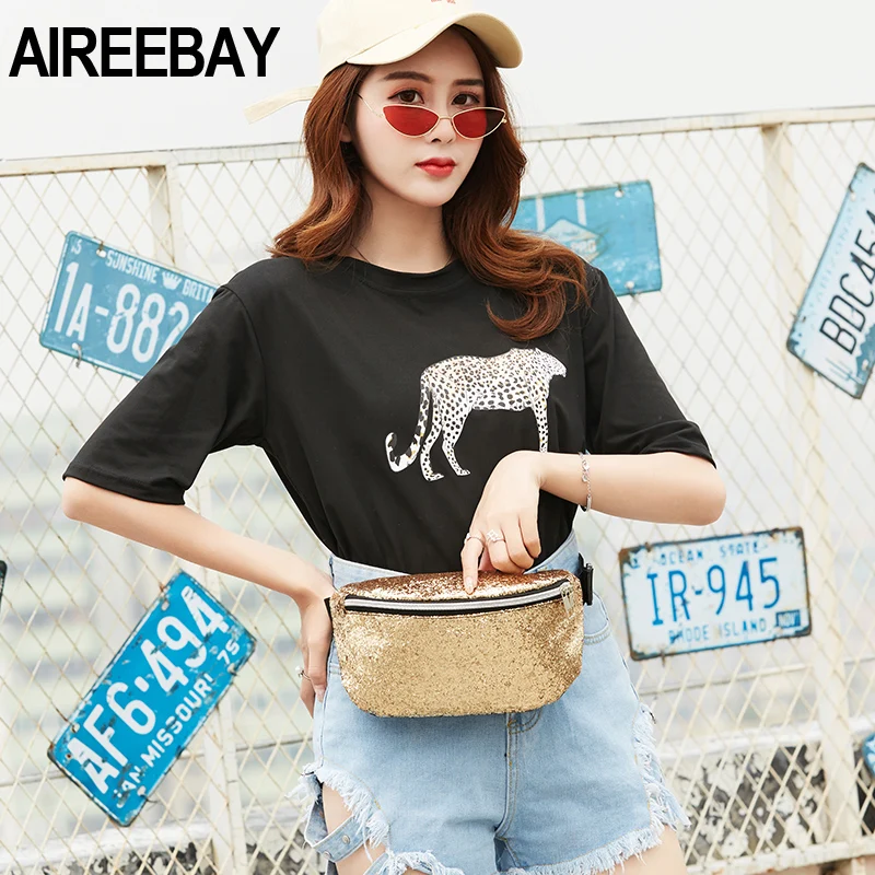 AIREEBAY поясные сумки с блестками Женские золотые поясная сумка на молнии для