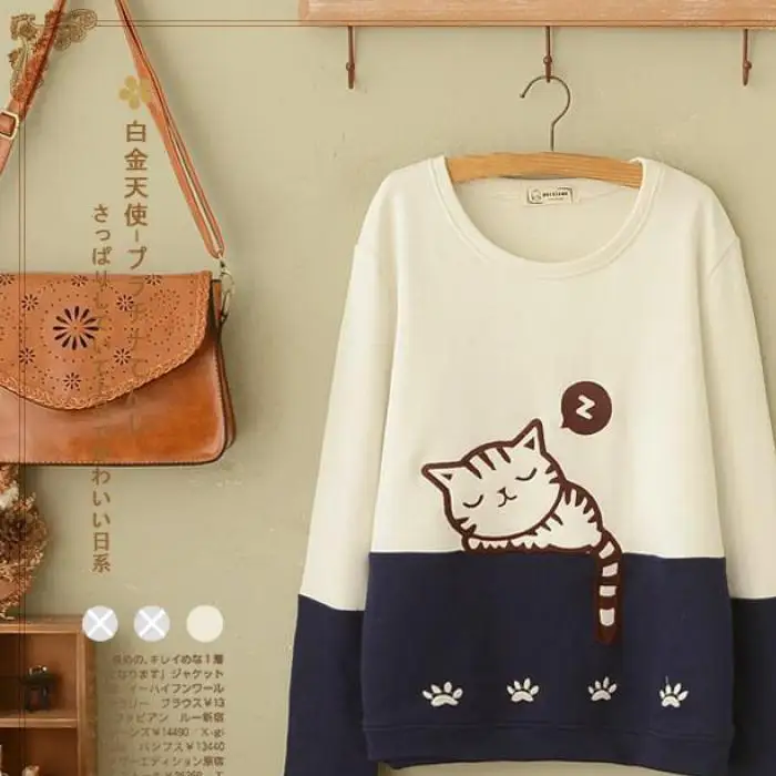 color 1 Весна Осень Mori Girl Kittys Вышивка Пуловеры мультфильм Толстовка для женщин Kawaii Harajuku женские спортивные костюмы толстовки U320 - Цвет: color 1