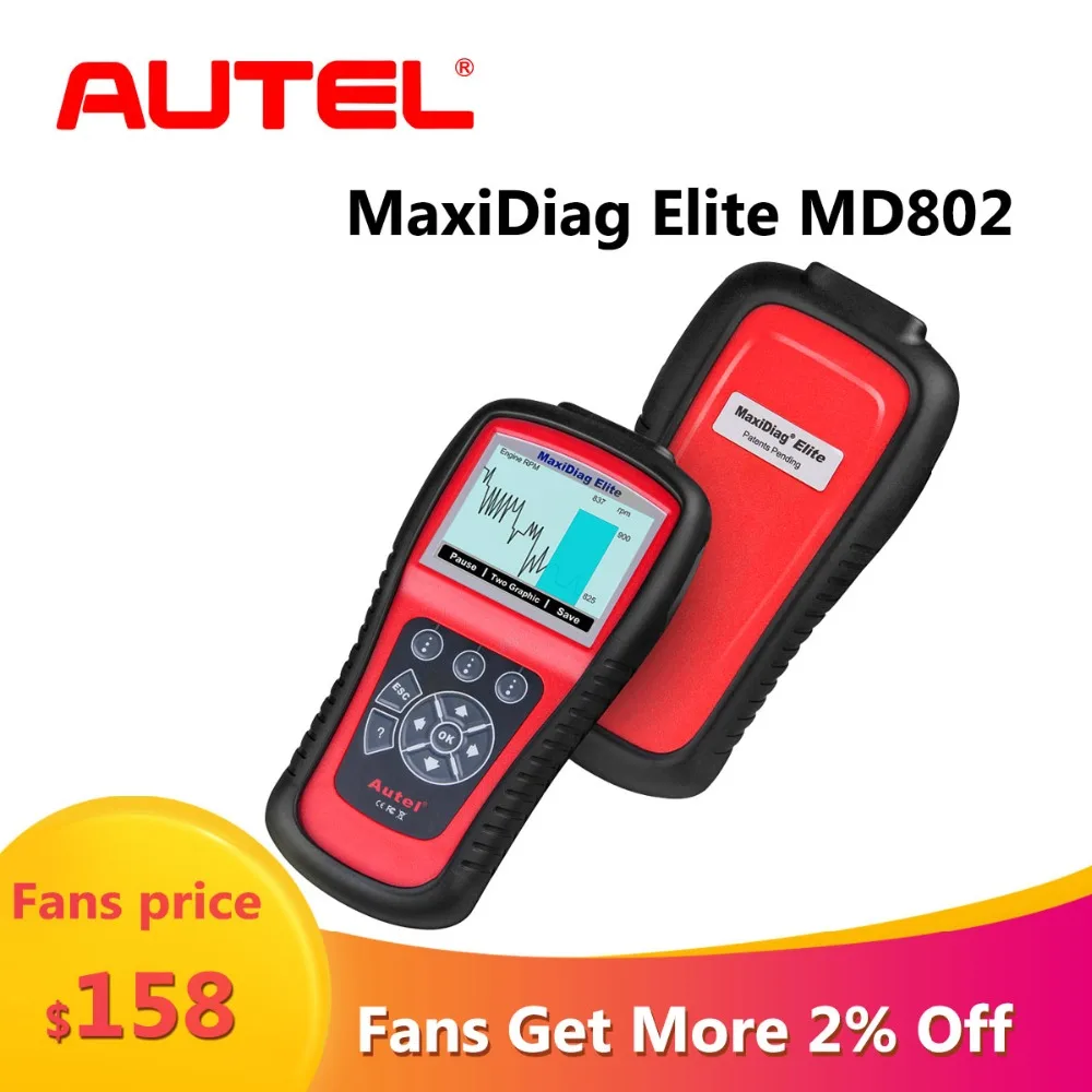 Autel MaxiDiag Elite MD802 OBD2 сканер автомобильный диагностический инструмент считыватель
