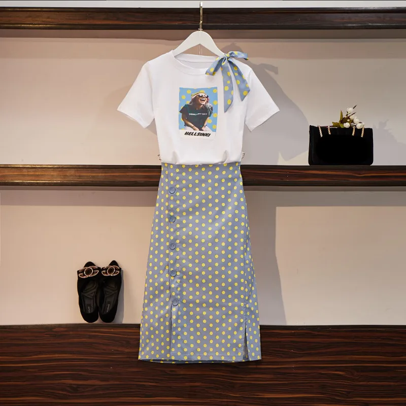 Женский подиумный костюм размера плюс футболка с коротким рукавом и винтажным