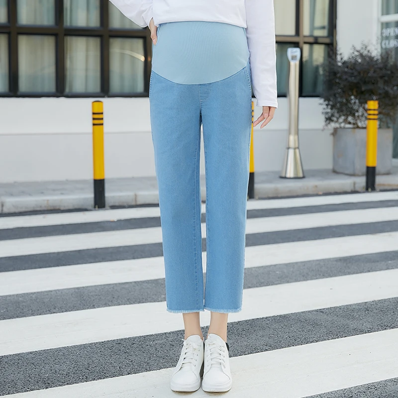 Goaryunve 2019 New Spring Fashion Pregnant Women Belly Jeans High Waist Irregular Adjustable Wide-legged Denim Pants | Мать и ребенок