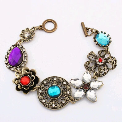 Женский винтажный браслет в богемном стиле бронзовый Хрустальный полый цветок