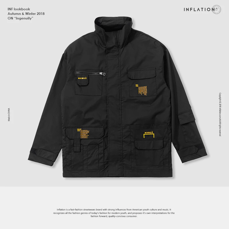 INFLATION Multi-pocket Stand Collar тонкая куртка новая осенняя мужская пальто тактическая