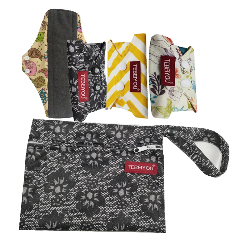 Многоразовые тканевые прокладки Mama Cloth моющиеся гигиенические 4 шт. с 1 влажной