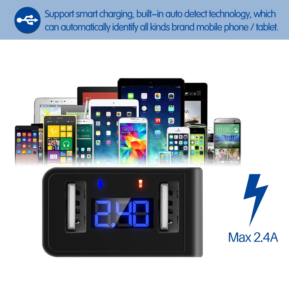 Powstro Dual USB зарядное устройство для телефона светодиодный дисплей адаптер Макс 2.4A Смарт Быстрая зарядка мобильное зарядное устройство для iPhone для samsung