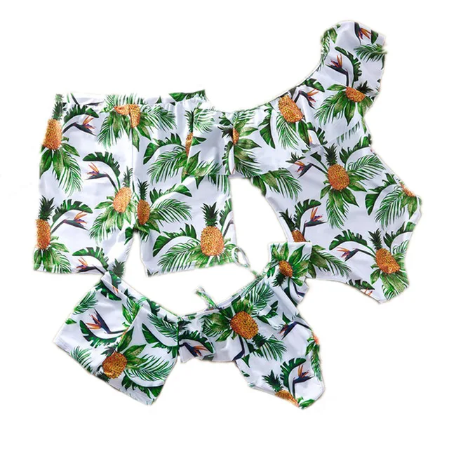 Green pineapple Одинаковые купальники для всей семьи; бикини «Мама и я»; одежда для мамы и дочки; купальник для всей семьи; купальный костюм для папы, мамы, дочки и сына - Цвет: Green pineapple