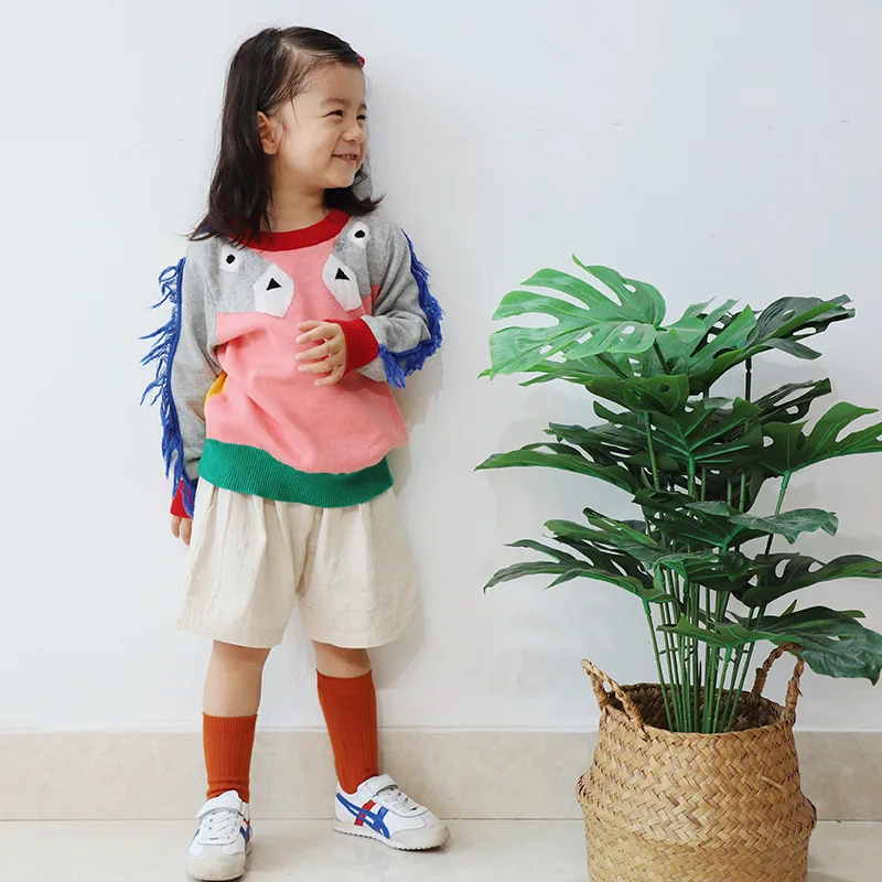 Детский свитер 2018 осень-зима новый хлопковый для девочек цветной вязаный с пони