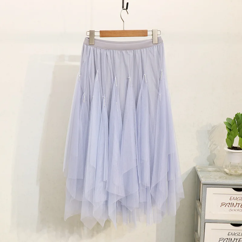 Cotton T-shirt Women Tops Summer New Beading Print T shirt Mesh Skirt Set O-Neck Short sleeve Tee Shirt Femme Suit Outfits | Женская