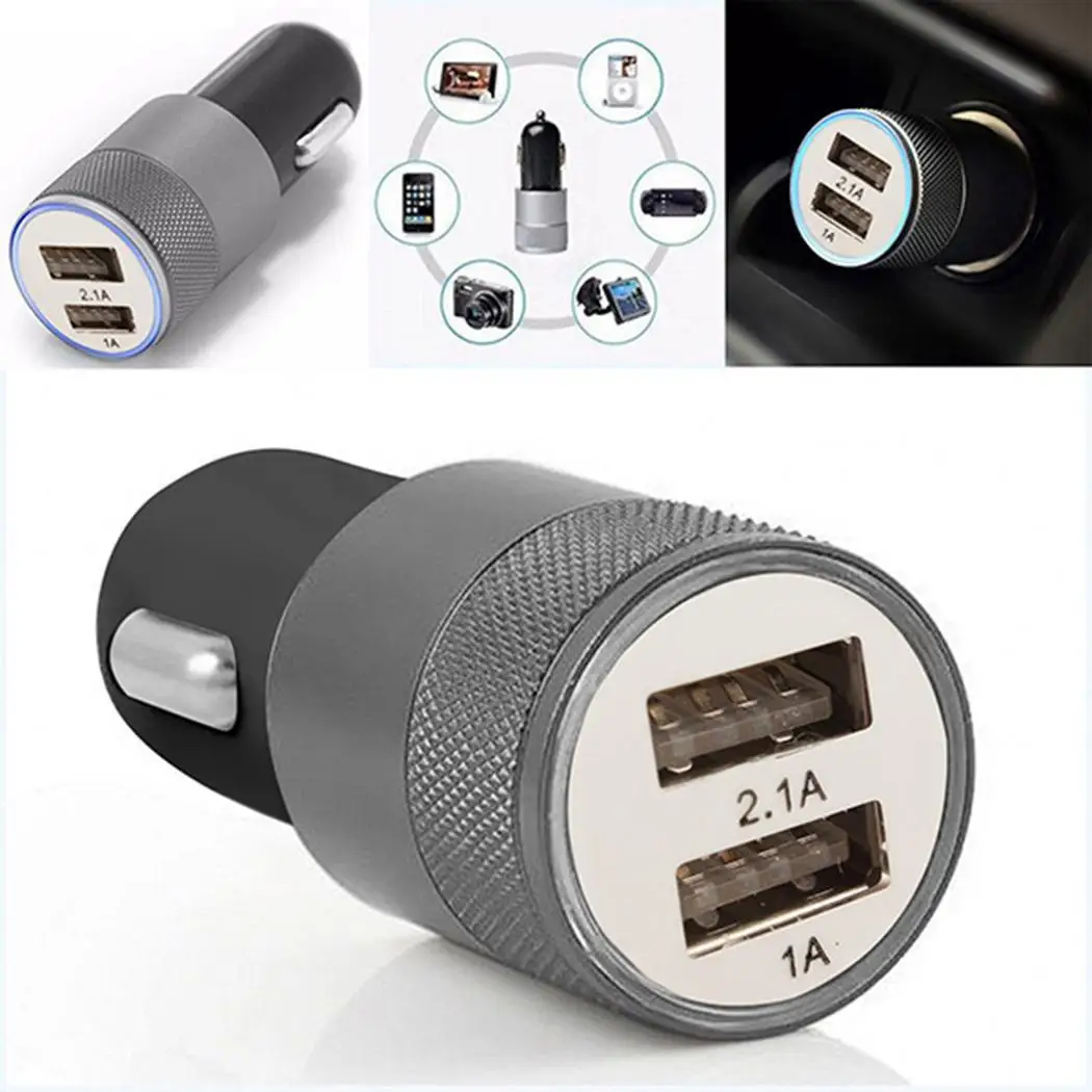 2.1A 1A Dual USB Автомобильное зарядное устройство алюминий сплав Универсальный умный