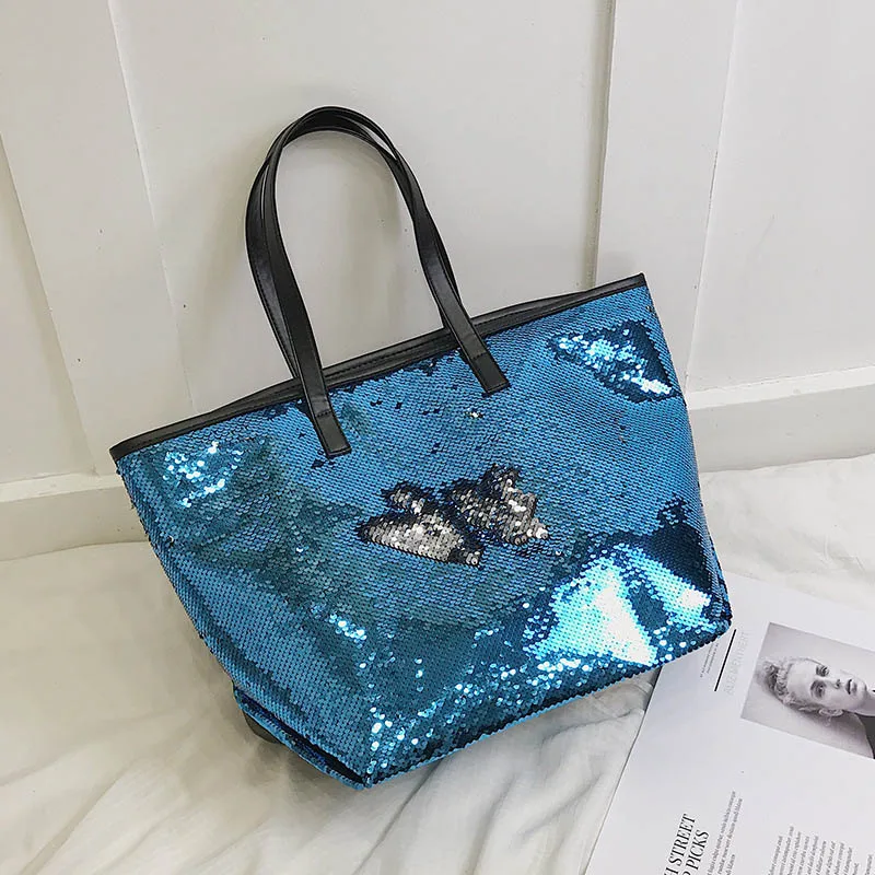 Light blue Красочная пляжная сумка с блестками, простая сумка на плечо,, кристальная Сумка-тоут, Женская вместительная сумка для покупок, женские сумки, дизайнерские - Цвет: Light blue
