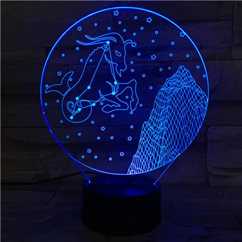 Козерог 3D лампа Ночной светильник LED многоцветные вспышки товары для