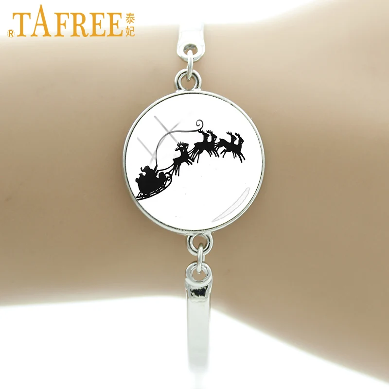 

TAFREE simple vintage Christmas reindeer sleigh bracelet fat funny Santa Claus New Year gifts charms bracelets jewelry J231