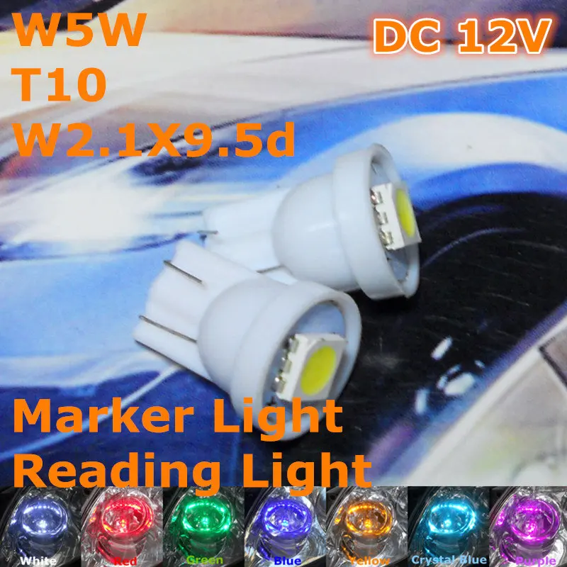 12V LED Car Bulb Lamp 10pcs T10(1*5050 SMD Bulb)W5W W2.1X9.5d for Signal Door Licence Board Top Reading Parking Light | Автомобили и