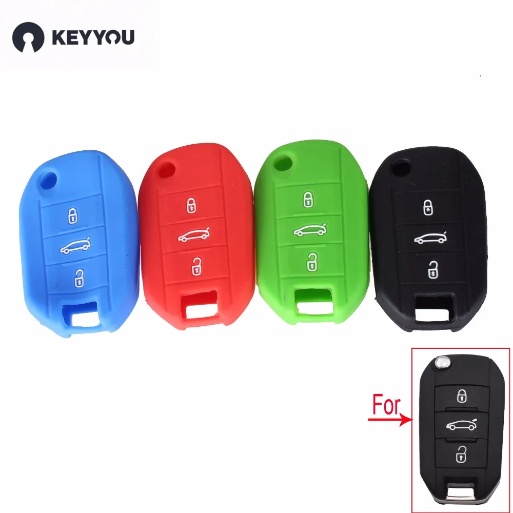 KEYYOU силиконовые дополнения для автомобиля ключ чехол peugeot 508 301 2008 3008 408 3 пуговицы