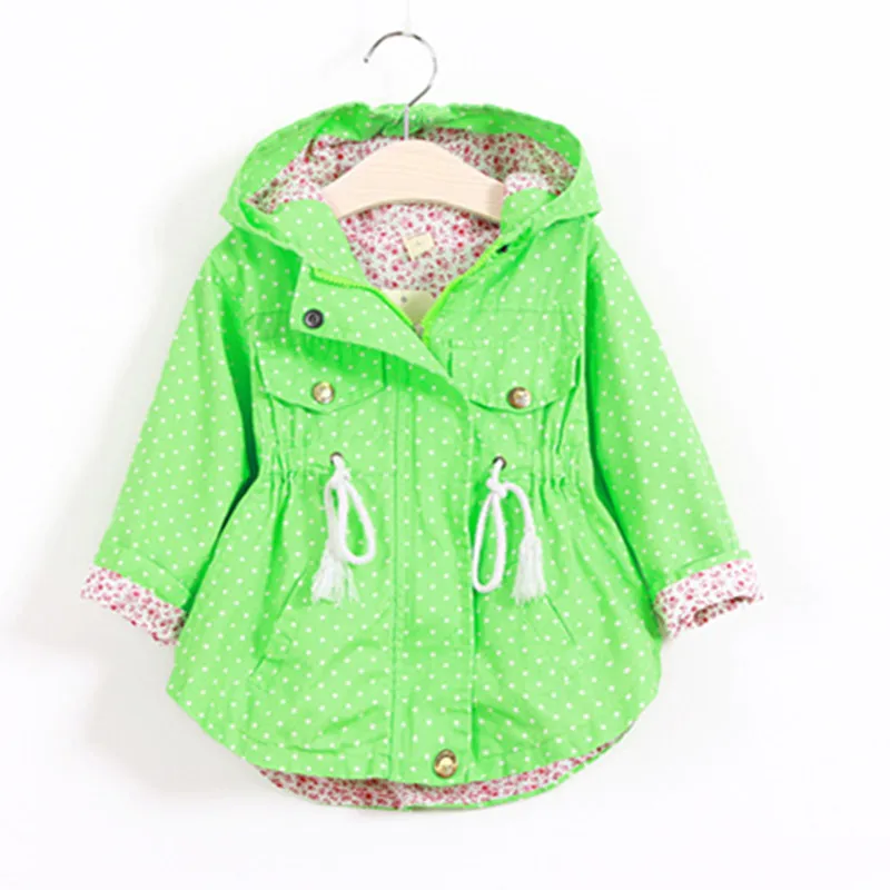 Winter Jacket For Girls Outerwear Trench Coats Hooded Yellow Green Pink Dot Zipper Windbreaker Children Autumn Wearing Warm Coat | Детская