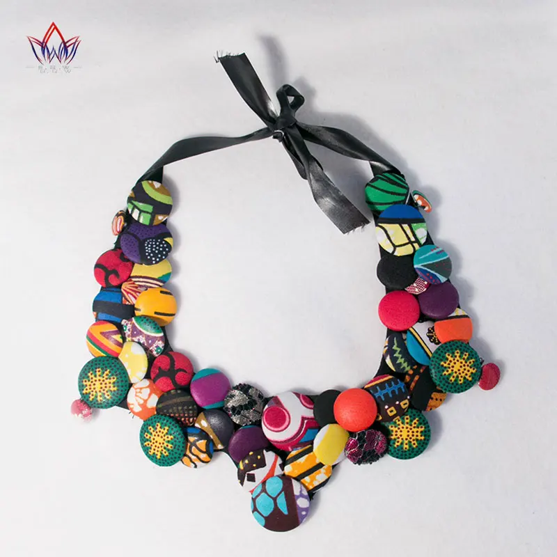 2019 африканская Кнопка Ожерелье Анкара одежда многоцветная покрытое ожерелье